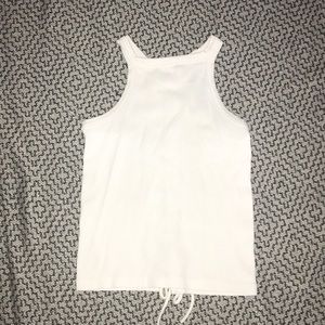 White ribbed halter tank top.